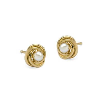 3mm Cultured Pearl Knot Earrings In 14kt Yellow Gold &mdash; Alt Image 1