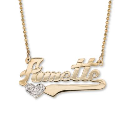 14k Bead Necklace With Name and Diamond Accent Heart &mdash; Alt Image 1