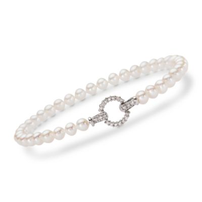 Cultured Pearl Bracelet With .15 ct. t.w. Diamond Clasp In 14kt Yellow Gold &mdash; Alt Image 1