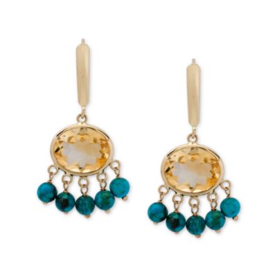 6.20 ct. t.w. Citrine and Turquoise Bead Drop Earrings In 14kt Yellow Gold &mdash; Alt Image 1