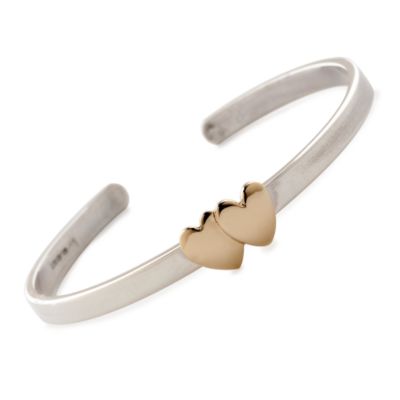 Child's Double Heart Cuff Bracelet In Sterling Silver and 14kt Yellow Gold. Size 4.75" &mdash; Alt Image 1