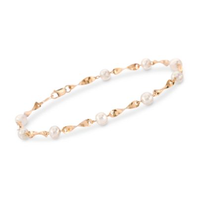 4.5-5.5mm Cultured Pearl Twisted Link Bracelet In 14kt Yellow Gold &mdash; Alt Image 1