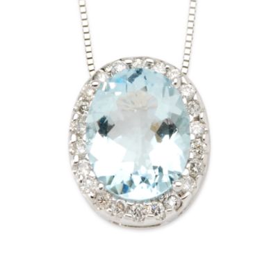 2.40 Carat Aquamarine and Diamond Pendant Necklace In 14kt White Gold. 16" &mdash; Alt Image 1