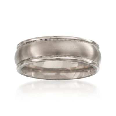 Men's Polished and Matte Miliegrain Edged Wedding Band In Titanium &mdash; Alt Image 1