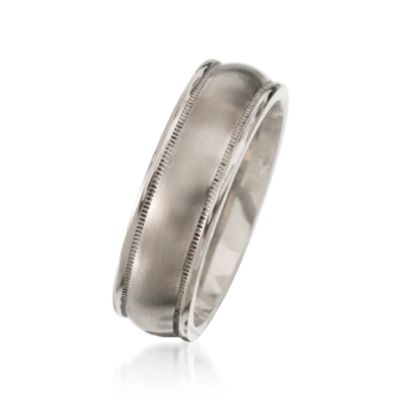 Men's Polished and Matte Miliegrain Edged Wedding Band In Titanium &mdash; Alt Image 2