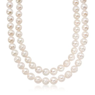 7.5-9mm Cultured Pearl Double Strand Necklace With 14kt Yellow Gold Clasp &mdash; Alt Image 1