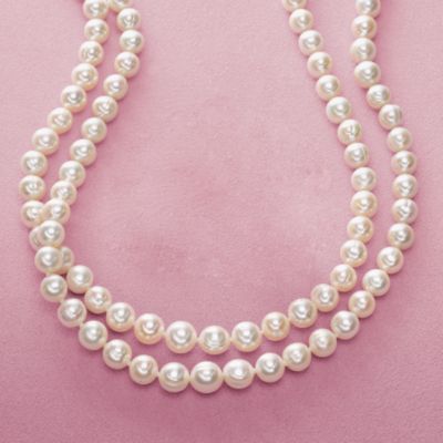7.5-9mm Cultured Pearl Double Strand Necklace With 14kt Yellow Gold Clasp &mdash; Alt Image 2