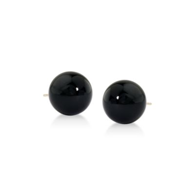 12mm Black Onyx Bead Earrings In 14kt Yellow Gold &mdash; Alt Image 1