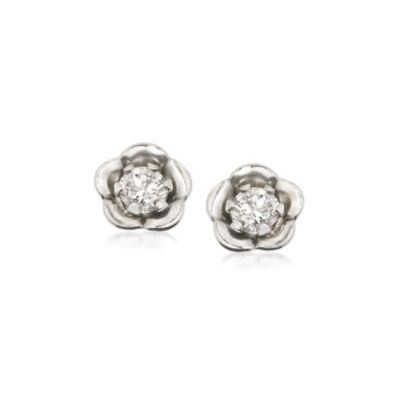 Child's Clover Blossom Cubic Zirconia Post Earrings In 14kt White Gold   &mdash; Alt Image 1