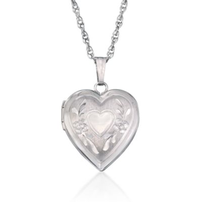 Sterling Silver Engraved Heart Locket With Chain &mdash; Alt Image 1