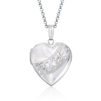 Sterling Silver Half Engraved Heart Locket With Chain &mdash; Alt Image 1