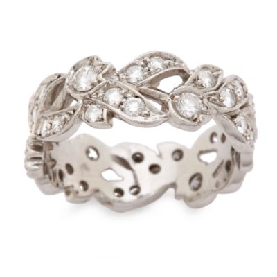 .75 ct. t.w. Diamond Leaf-Motif Eternity Band In Platinum. Size 6 &mdash; Alt Image 1