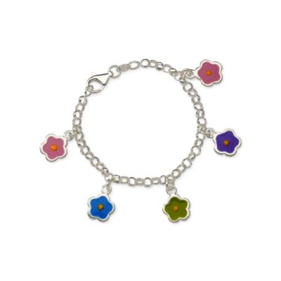 Child's Sterling and Enamel Flower Charm Bracelet. 5.5" &mdash; Alt Image 1