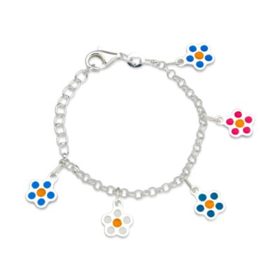 Child's Sterling and Enamel Daisy Charm Bracelet. 5.5" &mdash; Alt Image 1