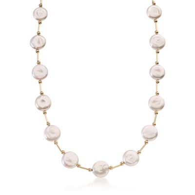 12mm Cultured Coin Pearl Necklace In 14kt Yellow Gold &mdash; Alt Image 1