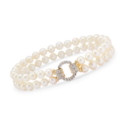 Cultured Pearl Bracelet With .15 ct. t.w. Diamond Clasp In 14kt Yellow Gold &mdash; Alt Image 1