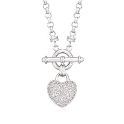 .50 ct. t.w. Pave Diamond Heart Toggle Necklace In 14kt White Gold &mdash; Alt Image 1