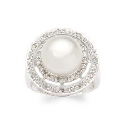 10.5mm Cultured Pearl and Diamond Ring In 14kt White Gold. Size 7 &mdash; Alt Image 1