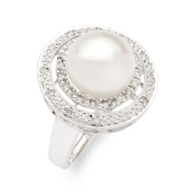 10.5mm Cultured Pearl and Diamond Ring In 14kt White Gold. Size 7 &mdash; Alt Image 2