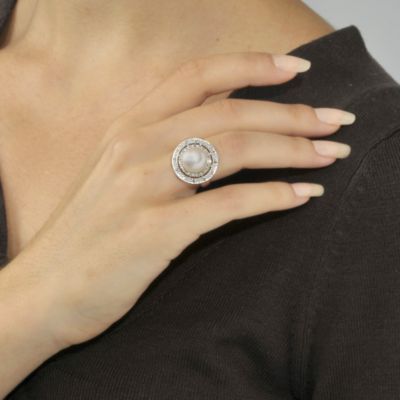 10.5mm Cultured Pearl and Diamond Ring In 14kt White Gold. Size 7 &mdash; Alt Image 3