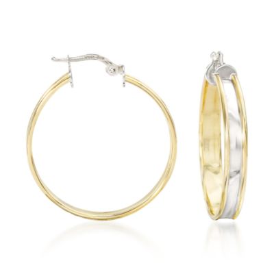 18kt Italian Yellow Gold and Sterling Silver Hoop Earrings  &mdash; Alt Image 1