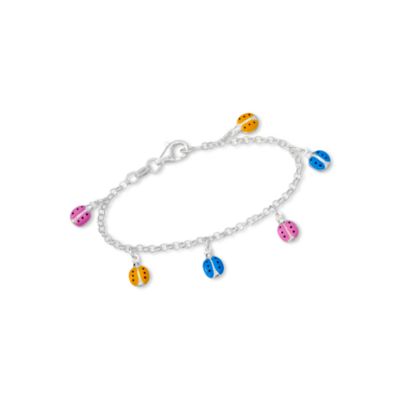 Child's Sterling and Enamel Ladybug Charm Bracelet. 6" &mdash; Alt Image 1