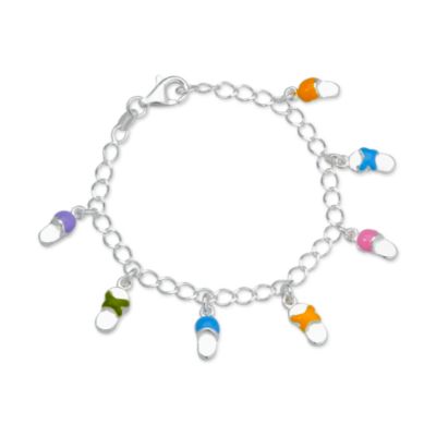 Child's Sterling and Enamel Shoe Charm Bracelet. 6" &mdash; Alt Image 1