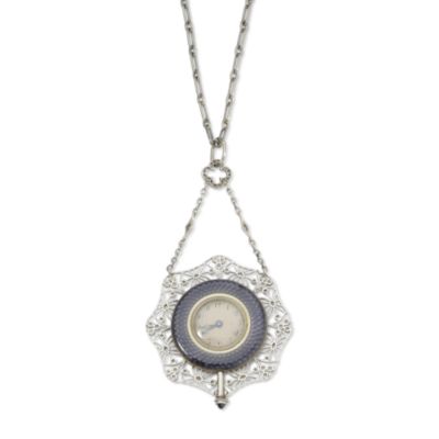 C. 1910 Vintage Edwardian .40 ct. t.w. Diamond Watch Necklace In Enameled Platinum. 28" &mdash; Alt Image 1