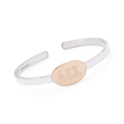 Child's 14kt Gold and Sterling Silver Monogram Disc Cuff  Bracelet 4.5" &mdash; Alt Image 1