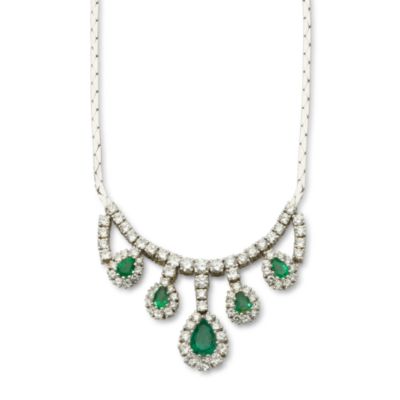 C. 1975 Vintage 3.25 ct. t.w. Diamond Necklace With Emeralds In 14kt White Gold. 17.5" &mdash; Alt Image 1