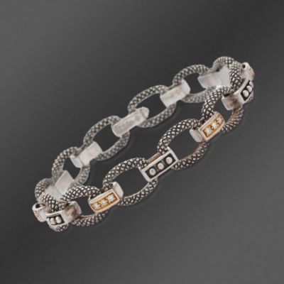 Andrea Candela 18kt Gold and Textured Sterling .25 ct. t.w. Diamond Link Bracelet 7" &mdash; Alt Image 1