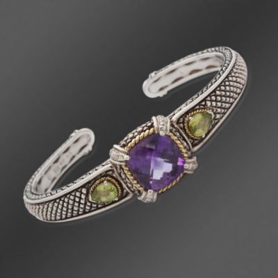 Andrea Candela 18kt Gold and Textured Sterling Multi-Gem Cuff Bracelet 7" &mdash; Alt Image 1