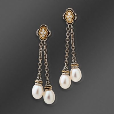 Andrea Candela 18kt Gold and Textured Sterling Cultured Pearl and Diamond Drop Earrings  &mdash; Alt Image 1