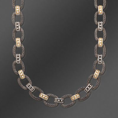 Andrea Candela 18kt Gold and Textured Sterling .40 ct. t.w. Diamond Link Necklace 17" &mdash; Alt Image 1