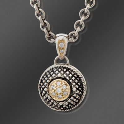 Andrea Candela 18kt Gold Textured Sterling and .10 ct. t.w. Diamond Circle Necklace. 17" &mdash; Alt Image 1