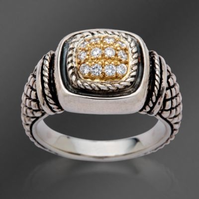 Andrea Candela 18kt Gold and Textured Sterling .15 ct. t.w. Diamond Ring. Size 7 &mdash; Alt Image 1