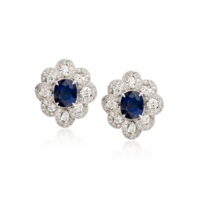 5.95 ct. t.w. Sapphire Earrings With Diamonds In 18kt White Gold &mdash; Alt Image 1