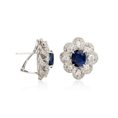5.95 ct. t.w. Sapphire Earrings With Diamonds In 18kt White Gold &mdash; Alt Image 2