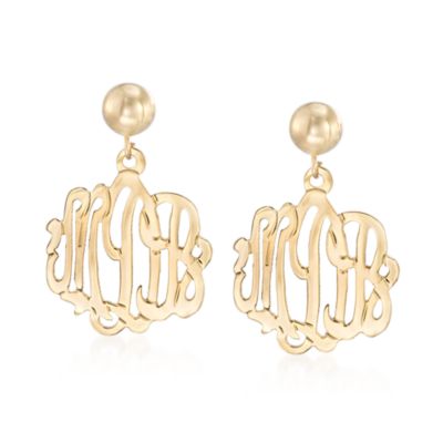Monogrammed Dangle Earrings In 14kt Yellow Gold &mdash; Alt Image 1