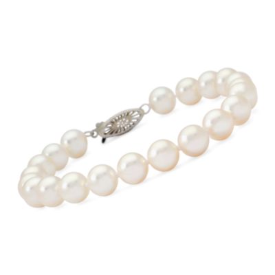 7-7.5mm White Akoya Pearl Bracelet In 14kt White Gold. 7" &mdash; Alt Image 1