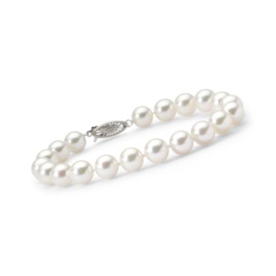 6.5-7mm White Akoya Pearl Bracelet In 14kt White Gold. 7" &mdash; Alt Image 1
