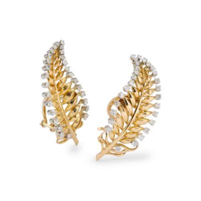 C. 1930 Vintage 1.10 ct. t.w. Diamond Leaf Earrings In 18kt Two-Tone Gold  &mdash; Alt Image 1