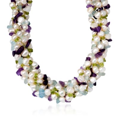 7.50 ct. t.w. Multi-Gem and Cultured Pearl Five-Strand Torsade &mdash; Alt Image 1