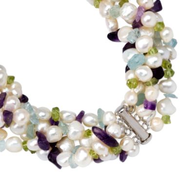 7.50 ct. t.w. Multi-Gem and Cultured Pearl Five-Strand Torsade &mdash; Alt Image 2