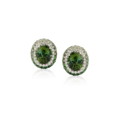 8.70 ct. t.w. Tourmaline Earrings With Green Garnet and Diamonds In 18kt White Gold  &mdash; Alt Image 1