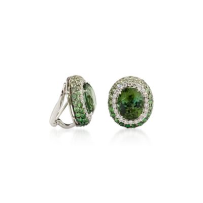 8.70 ct. t.w. Tourmaline Earrings With Green Garnet and Diamonds In 18kt White Gold  &mdash; Alt Image 2