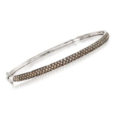 1.05 ct. t.w. Brown Pave Diamond Bangle Bracelet In 14kt White Gold. 8" &mdash; Alt Image 1