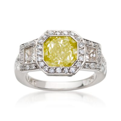 3.50 Carat Fancy Yellow Diamond Ring With Trapezoid Side Stones In Platinum. Size 7 &mdash; Alt Image 1