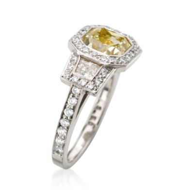 3.50 Carat Fancy Yellow Diamond Ring With Trapezoid Side Stones In Platinum. Size 7 &mdash; Alt Image 2
