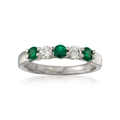 .40 ct. t.w. Emerald and .30 ct. t.w. Diamond Band Engagement Ring In 18kt White Gold &mdash; Alt Image 1
